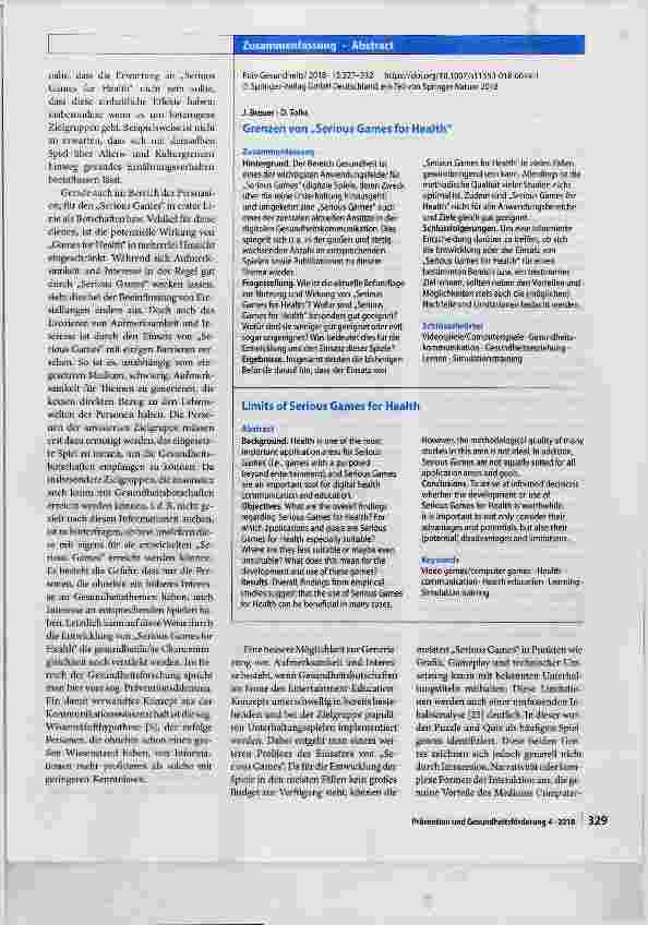 Vorschauseite 3: Grenzen von „Serious Games for Health