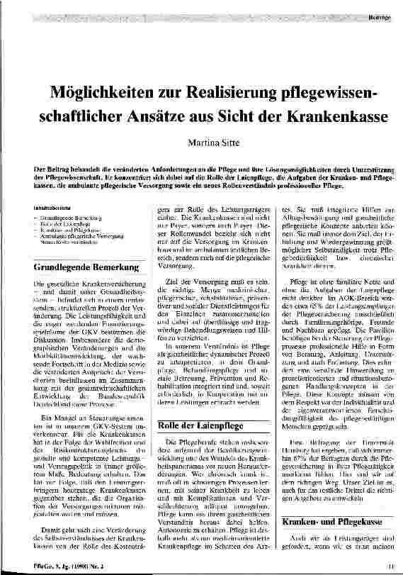 Vorschauseite 1: Möglichkeiten zur Rationalisierung pflegewissenschaftlicher Ansätze aus Sicht der Krankenkasse