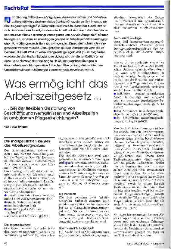 Vorschauseite 1: Was ermöglicht das Arbeitszeitgesetz. .. .. .. .. .bei der flexiblen Gestaltung von Beschäftigungsverhältnissenund Arbeitszeitenin ambulanten Pflegeeinrichtungen