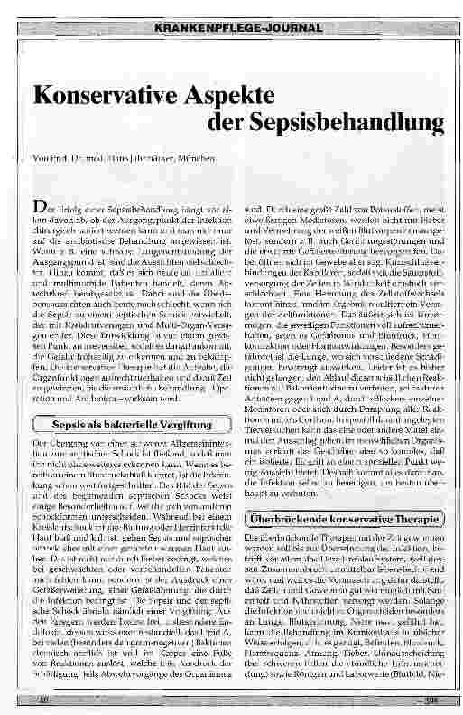 Vorschauseite 1: Konservative Aspekte der Sepsisbehandlung
