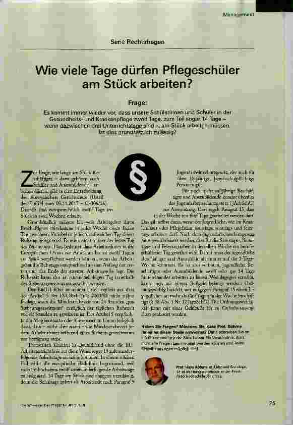Vorschauseite 1: Wie viele Tage dürfen Pflegeschüler am Stück arbeiten?
