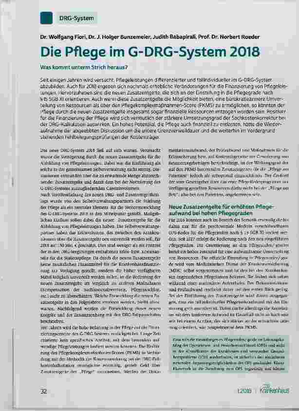 Vorschauseite 1: Die Pflege im G-DRG-System 2018