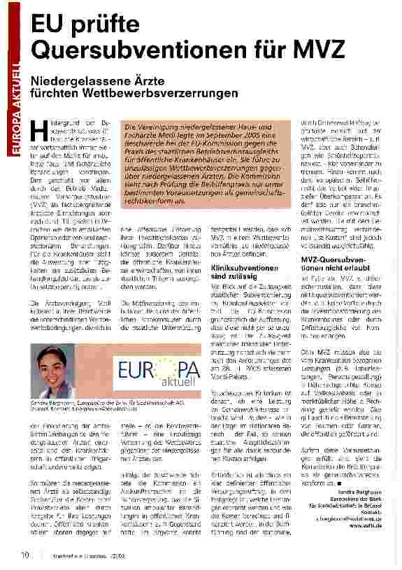 Vorschauseite 1: EU prüfte Quersubventionen für MVZ