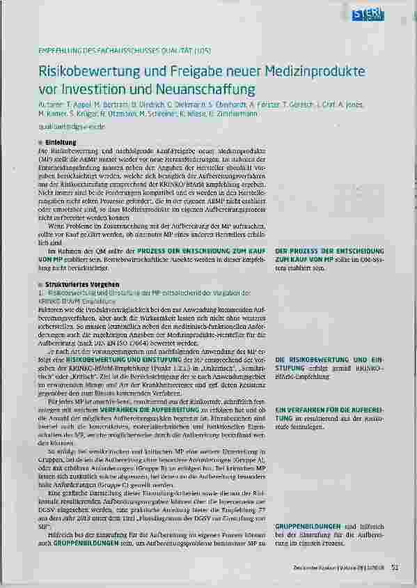 Vorschauseite 1: Risikobewertung und Freigabe neuer Medizinprodukte vor Investition und Neuanschaffung