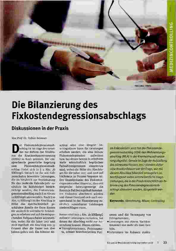 Vorschauseite 1: Die Bilanzierung des Fixkostendegressionsabschlags