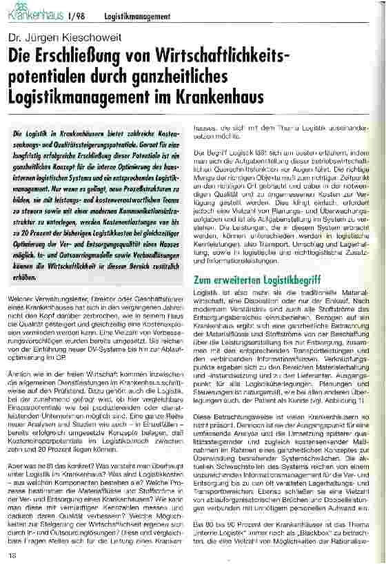Vorschauseite 1: Die Erschließung von Wirtschaftlichkeitspotentialen durch ganzheitliches Logistikmanagement im Krankenhaus
