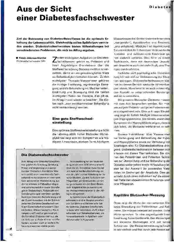 Vorschauseite 1: Aus der Sicht einer Diabetesfachschwester