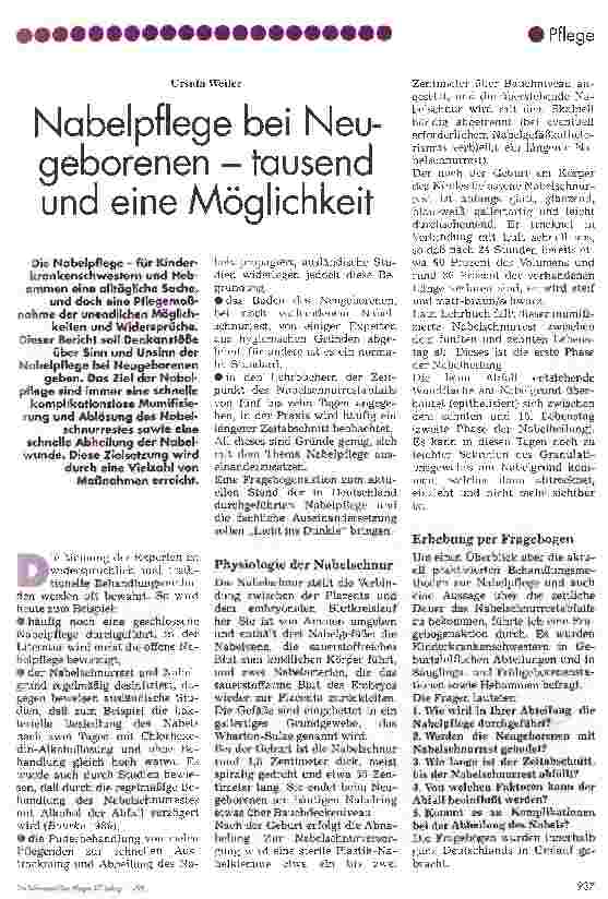 Vorschauseite 1: Nabelpflege bei Neugeborenen - tausend und eine Möglichkeit
