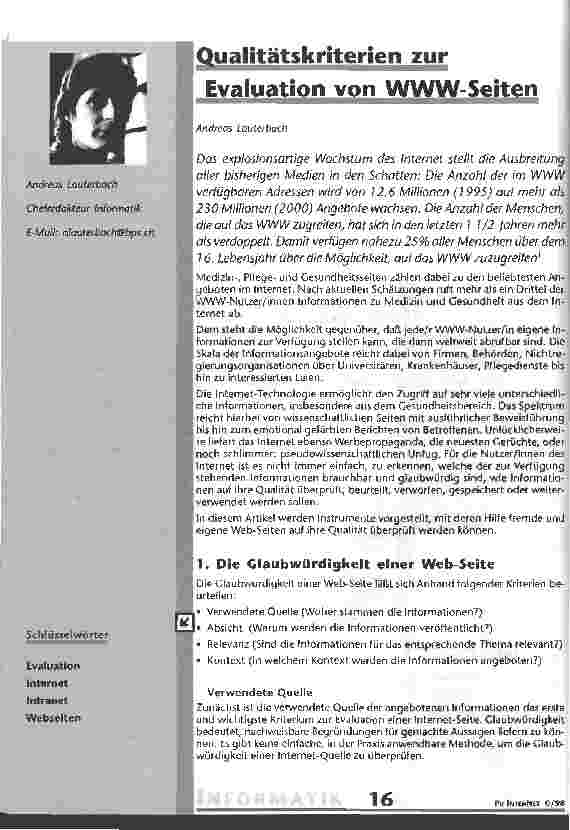 Vorschauseite 1: Qualitätskriterien zur Evaluation von www.-Seiten