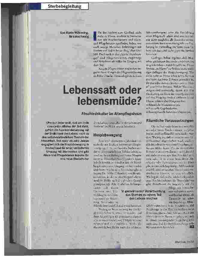 Vorschauseite 1: Lebenssatt oder lebensmüde? Abschiedskultur im Altenpflegeheim