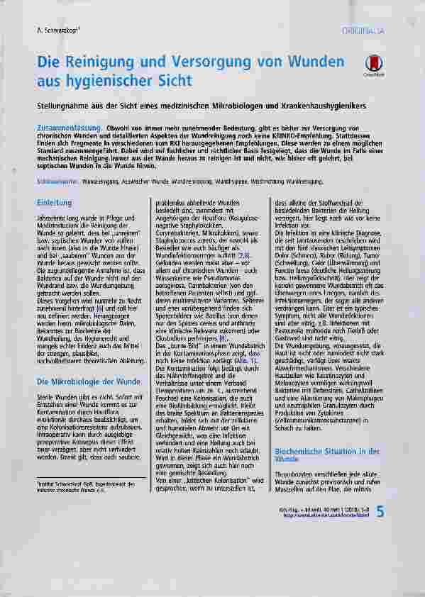 Vorschauseite 1: Die Reinigung und Versorgung von Wunden (|) aus hygienischer Sicht