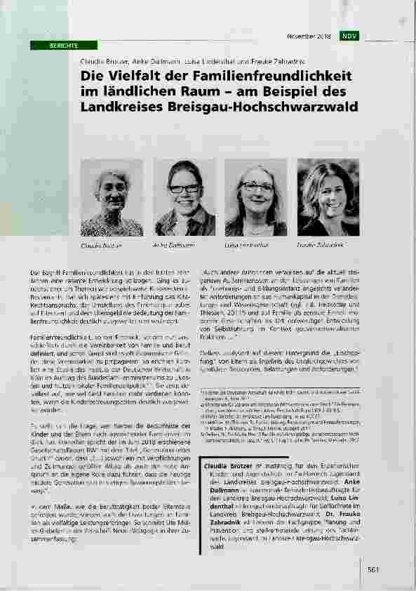 Vorschauseite 1: Die Vielfalt der Familienfreundlichkeit im ländlichen Raum - am Beispiel des Landkreises Breisgau-Hochschwarzwald