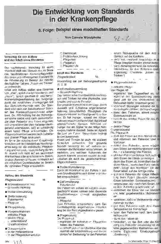 Vorschauseite 1: Die Entwicklung von Standards in der Krankenpflege 6. Folge: Beispiel eines modellhaften Standards