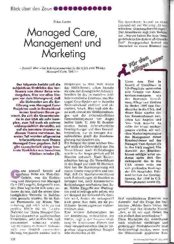 Vorschauseite 1: Managed Care, Management und Marketing Bericht über eine Informationsreise in die USA zum Thema Managed Care - Teil 1