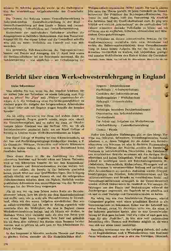 Vorschauseite 1: Bericht über einen Werkschwesternlehrgang in England