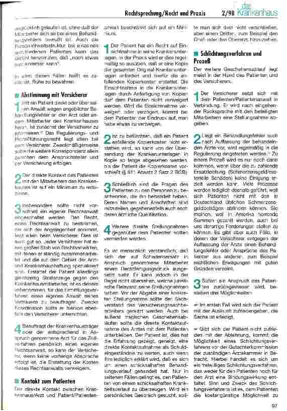 Vorschauseite 2: Empfehlungen für das Verhalten der Krankenhausmitarbeiter im Schadensfall