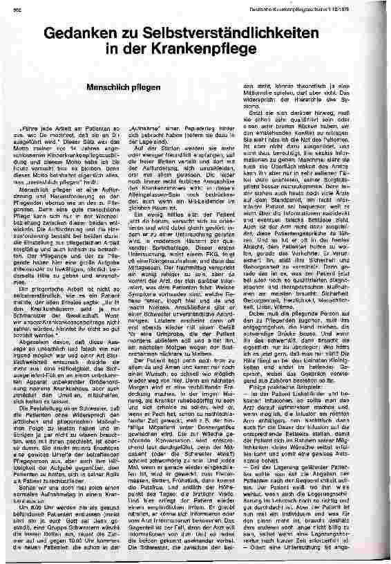 Vorschauseite 1: Gedanken zu Selbstverständlichkeiten in der Krankenpflege