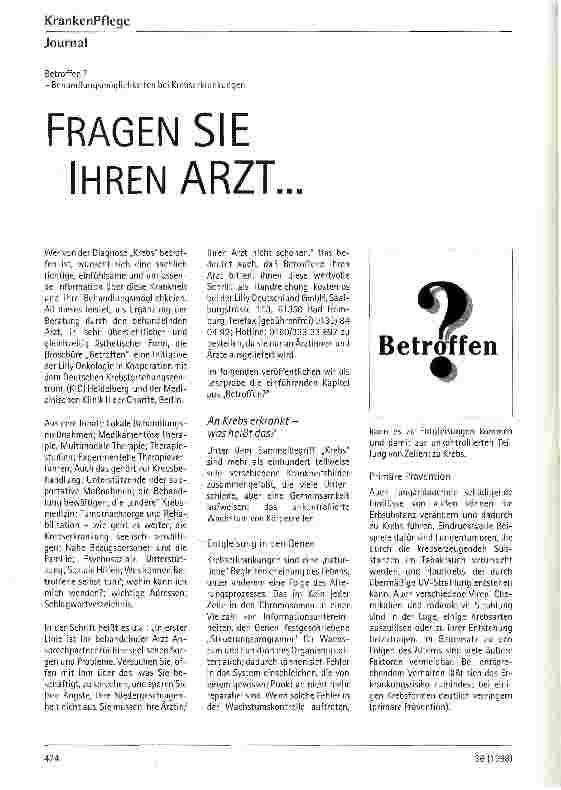 Vorschauseite 1: Fragen Sie Ihren Arzt... Behandlungsmöglichkeiten bei Krebserkrankungen