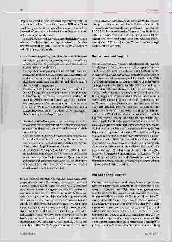 Vorschauseite 2: Postmortale Organspende: eine Frage der Solidarität