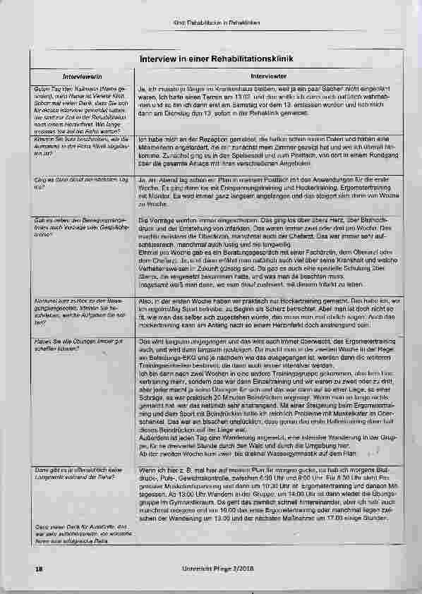 Vorschauseite 3: „Rehabilitation in Rehakliniken“ Vorschlag für einen Handlungsorientierten Unterricht