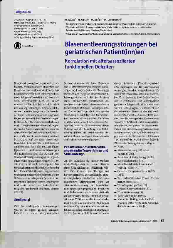 Vorschauseite 1: Blasenentleerungsstörungen bei geriatrischen Patient(inn)en