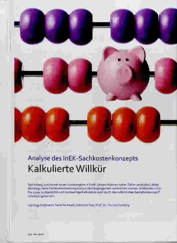 Vorschauseite 1: Analyse des InEK-Sachkostenkonzepts Kalkulierte Willkür