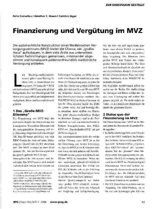 Vorschauseite 1: Finanzierung und Vergütung im MVZ