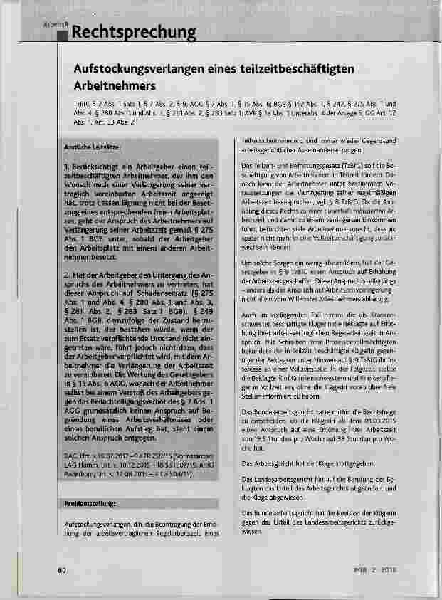 Vorschauseite 1: Aufstockungsverlangen eines teilzeitbeschäftigten Arbeitnehmers
