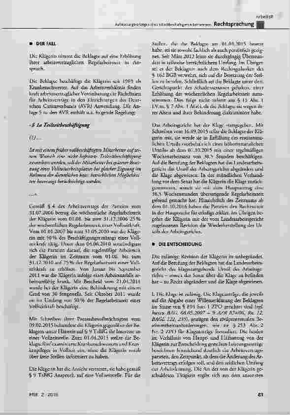 Vorschauseite 2: Aufstockungsverlangen eines teilzeitbeschäftigten Arbeitnehmers