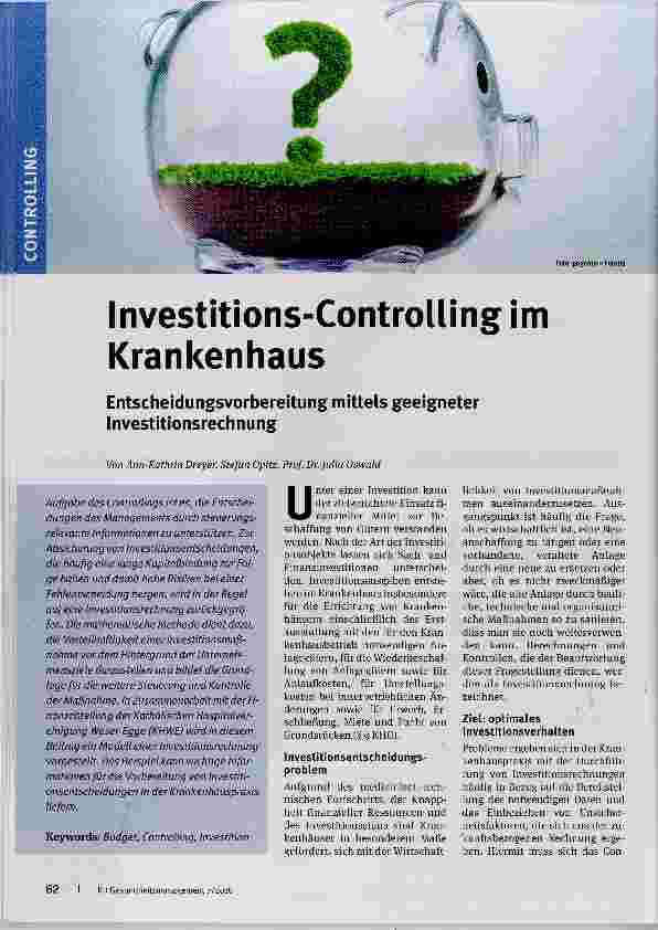 Vorschauseite 1: Investitions-Controlling im Krankenhaus