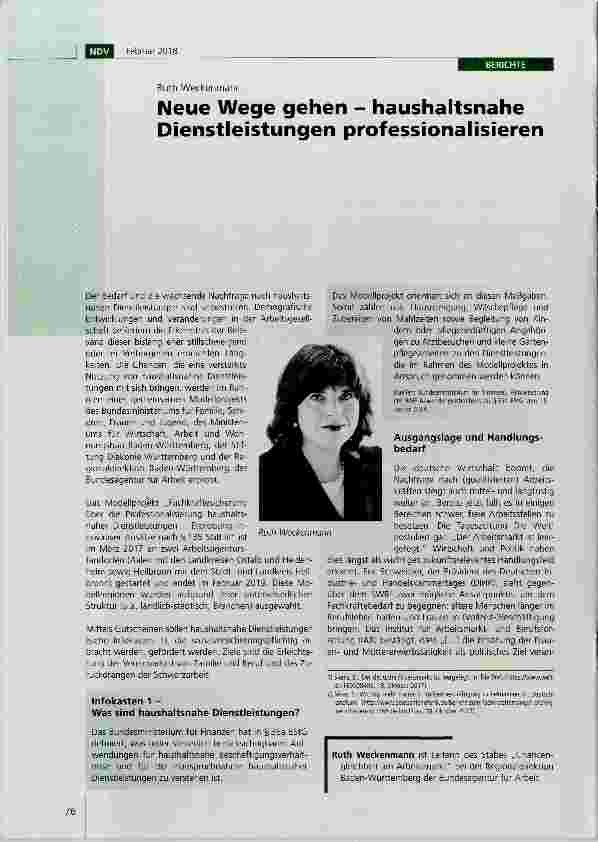 Vorschauseite 1: Neue Wege gehen - haushaltsnahe Dienstleistungen professionalisieren