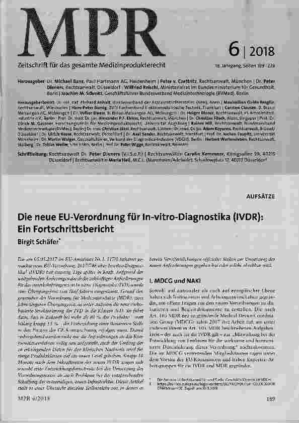 Vorschauseite 1: Die neue EU-Verordnungfür In-vitro-Diagnostika (IVDR); Ein Fortschrittsbericht