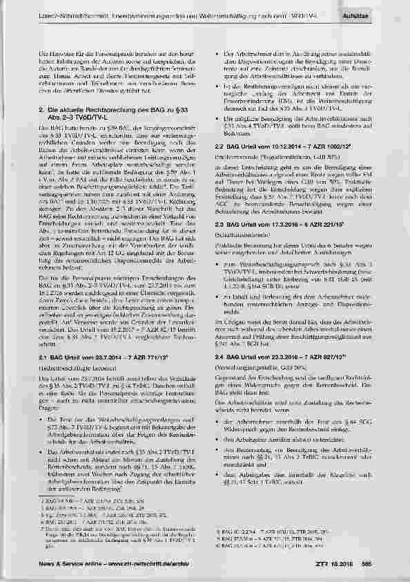 Vorschauseite 2: Die BAG-Rechtsprechung zu Erwerbsminderungsrenten und Weiterbeschäftigung nach dem TVöD/TV-L