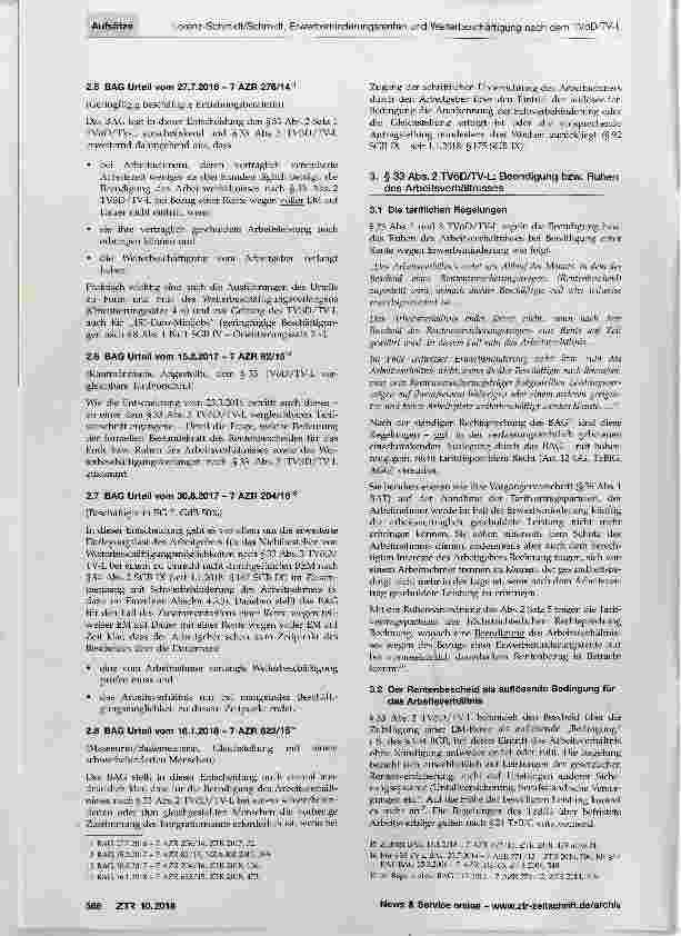 Vorschauseite 3: Die BAG-Rechtsprechung zu Erwerbsminderungsrenten und Weiterbeschäftigung nach dem TVöD/TV-L