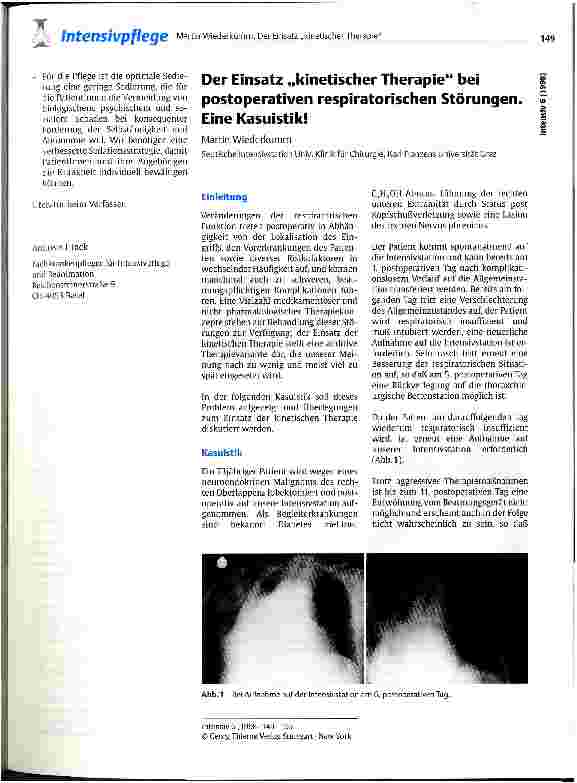 Vorschauseite 1: Der Einsatz kinetischer Therapie bei postoperativen respiratorischen Störungen. Eine Kasuistik!