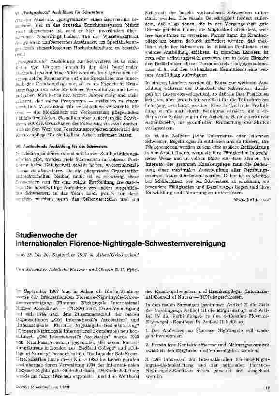Vorschauseite 1: Studienwoche der Internationalen Florence-Nightingale-Schwesternvereinigung vom 13. -20. September 1967 in Athen