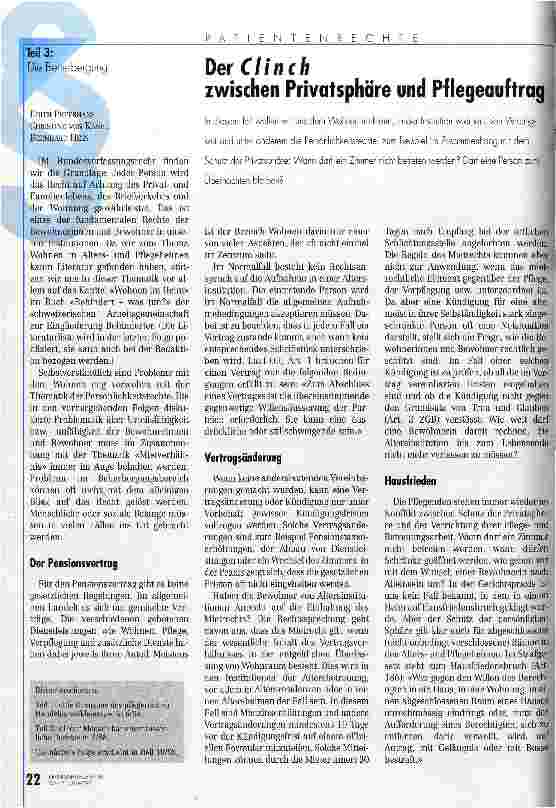 Vorschauseite 1: Der clinch zwischen Privatsphäre und Pflegeauftrag Teil 3: Die Beherbergung