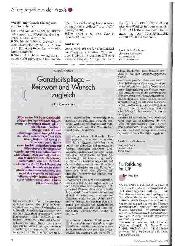 Vorschauseite 1: Ganzheitspflege - Reizwort und Wunsch zugleich Ein Kommentar