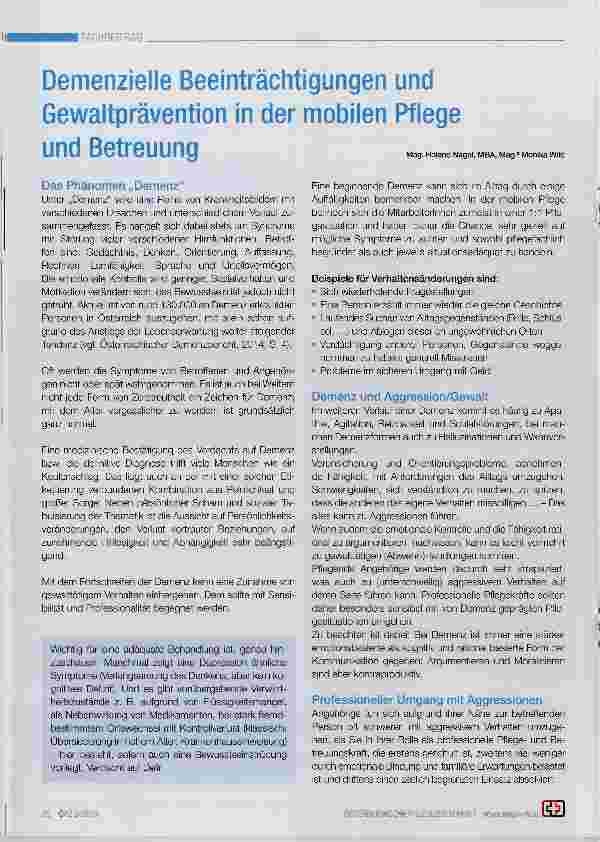 Vorschauseite 1: Demenzielle Beeinträchtigungen und Gewaltprävention in der mobilen Pflege und Betreuung