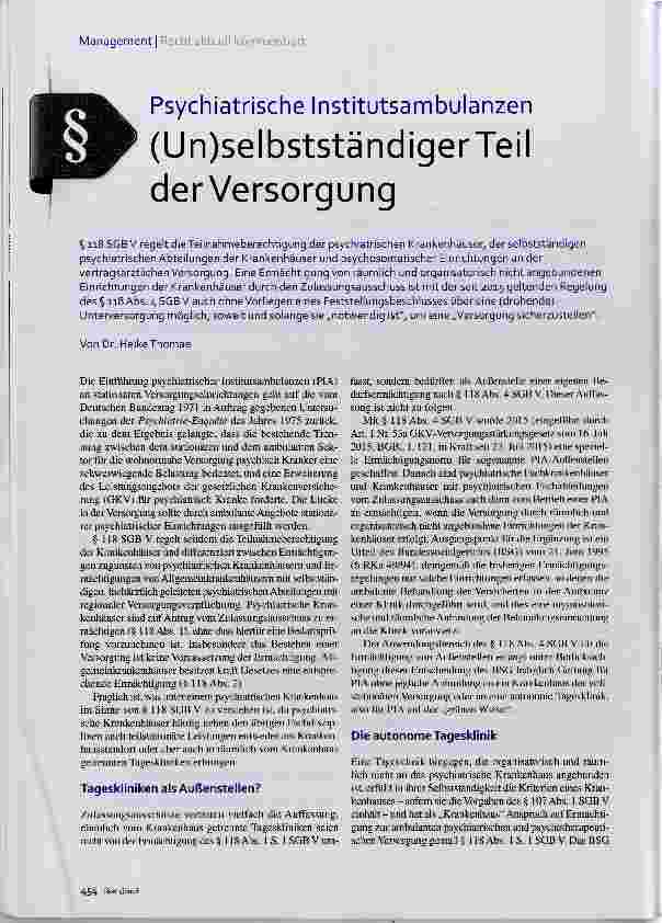Vorschauseite 1: Psychiatrische Institutsambulanzen (Un)selbstständiger Teil der Versorgung