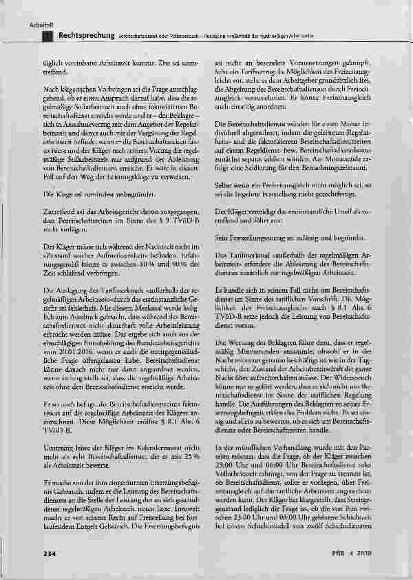 Vorschauseite 4: Bereitschaftsdienst oder Vollarbeitszeit Auslegung außerhalb der regelmäßigen Arbeitszeit