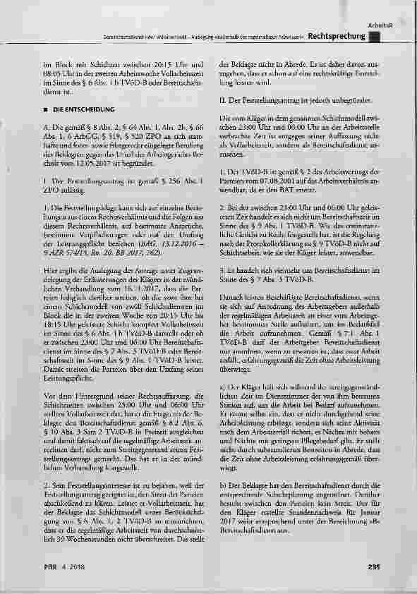 Vorschauseite 5: Bereitschaftsdienst oder Vollarbeitszeit Auslegung außerhalb der regelmäßigen Arbeitszeit