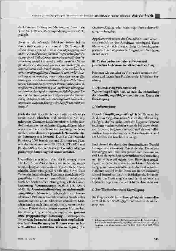 Vorschauseite 2: Zur Einwilligungsfähigkeit von Patienten unter dem Aspekt der Forschung an Patienten mit Demenz