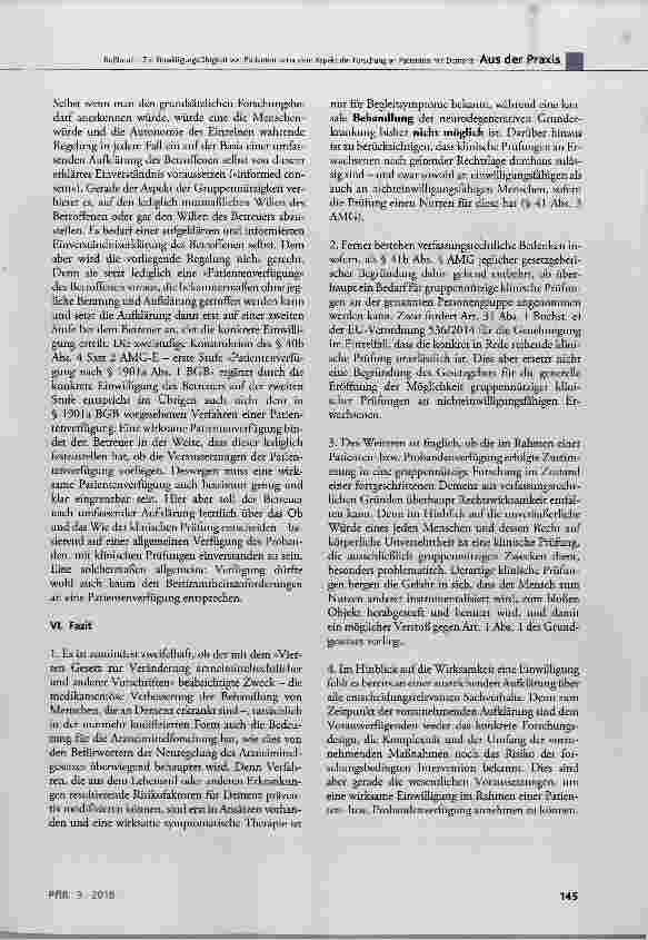 Vorschauseite 6: Zur Einwilligungsfähigkeit von Patienten unter dem Aspekt der Forschung an Patienten mit Demenz