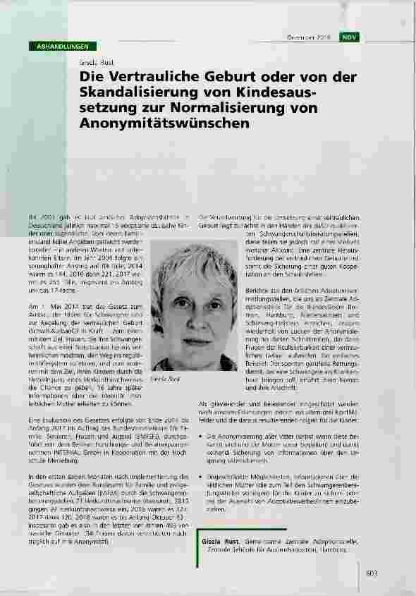 Vorschauseite 1: Die Vertrauliche Geburt oder von der Skandalisierung von Kindesaussetzung zur Normalisierung von Anonymitätswünschen