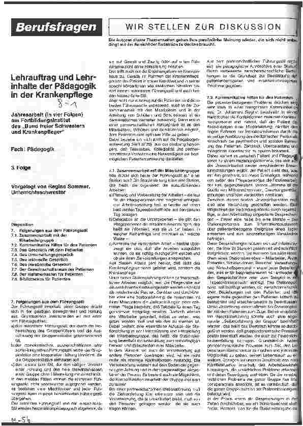 Vorschauseite 1: Lehrauftrag und Lehrinhalte der Pädagogik in der Krankenpflege 3. Folge