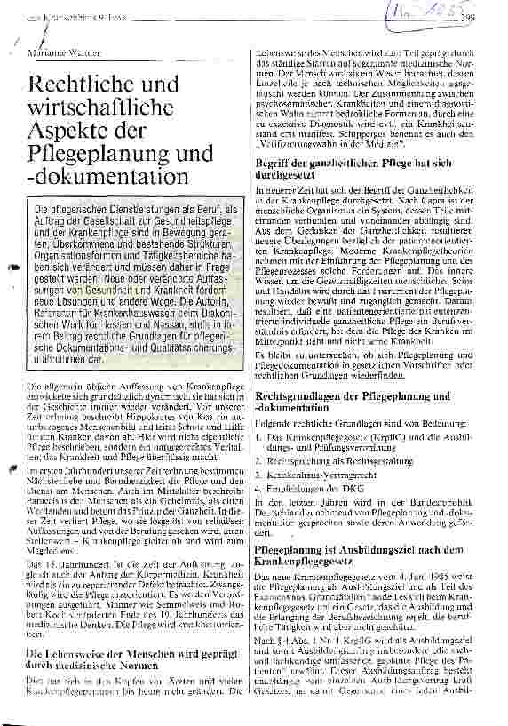 Vorschauseite 1: Rechtliche und wirtschaftliche Aspekte der Pflegeplanung unddokumentation