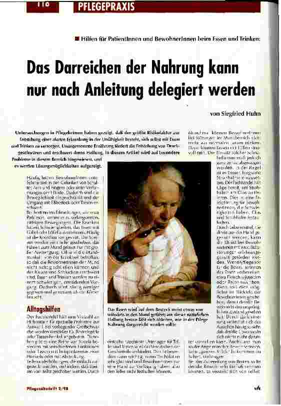 Vorschauseite 1: Das Darreichen der Nahrung kann nur nach Anleitung delegiert werden Hilfen für PatientInnen und BewohnerInnen beim Essen und Trinken