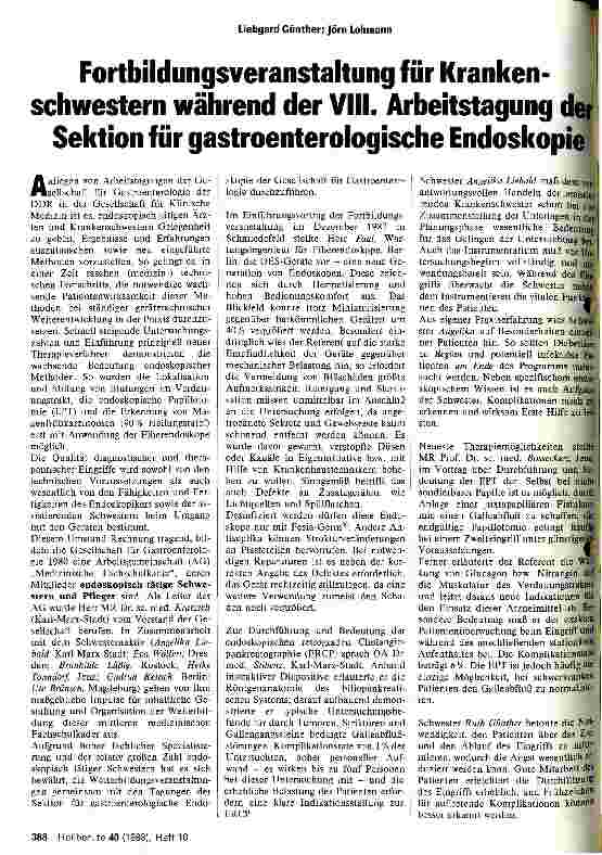 Vorschauseite 1: Fortbildungsveranstaltung für Krankenschwestern während der VIII. Arbeitstagung der Sektion für gastroenterologische Endoskopie