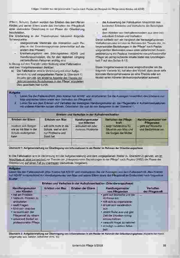 Vorschauseite 2: Transfer zur interpersonalen Theorie nach Peplau am Beispiel der Pflege eines Kindes mit ADHS